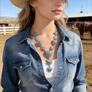 Western Necklace Elegant Black and White Checkered Necklace Cowgirl Cowboy Style